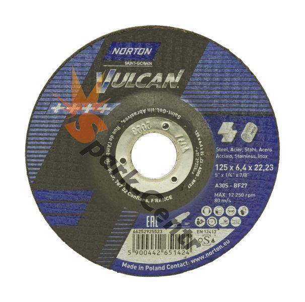 Круг зачисний по металу з чашкою 180x6,4x22,23 NORTON VULKAN для ручних шліфувальних 11G27180.NOR фото Круг зачисний по металу з чашкою 180x6,4x22,23 NORTON VULKAN для ручних шліфувальних 11G27180.NOR фото