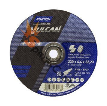 Круг зачисний по металу з чашкою 230x6,4x22,23 NORTON VULKAN для ручних шліфувальних 11G27230.NOR фото