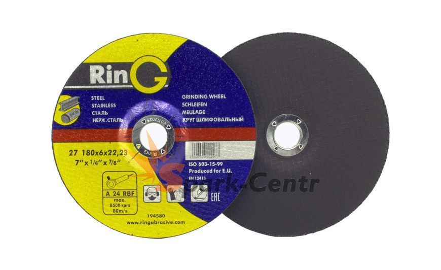 Круг зачисний для металу з чашкою Ring 180x6,0x22,23 для ручних шліфмашин 11G27180.RG фото Круг зачисний для металу з чашкою Ring 180x6,0x22,23 для ручних шліфмашин 11G27180.RG фото