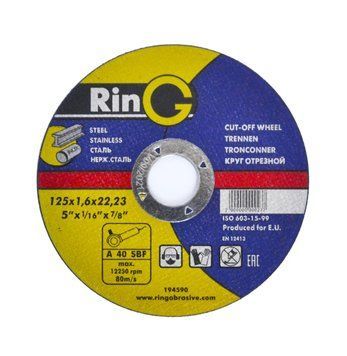 Круг отрезной по металлу Ring 125x1,6x22,23 для ручных шлифмашин 10S12516.RG фото