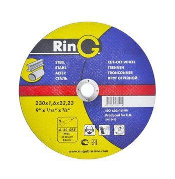 Круг отрезной по металлу Ring 230x1,6x22,23 для ручных шлифмашин 10S23016.RG фото