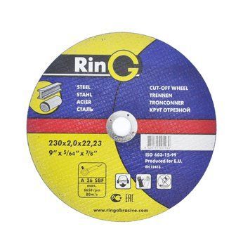 Круг отрезной по металлу Ring 230x2,0x22,23 для ручных шлифмашин 10S23020.RG фото